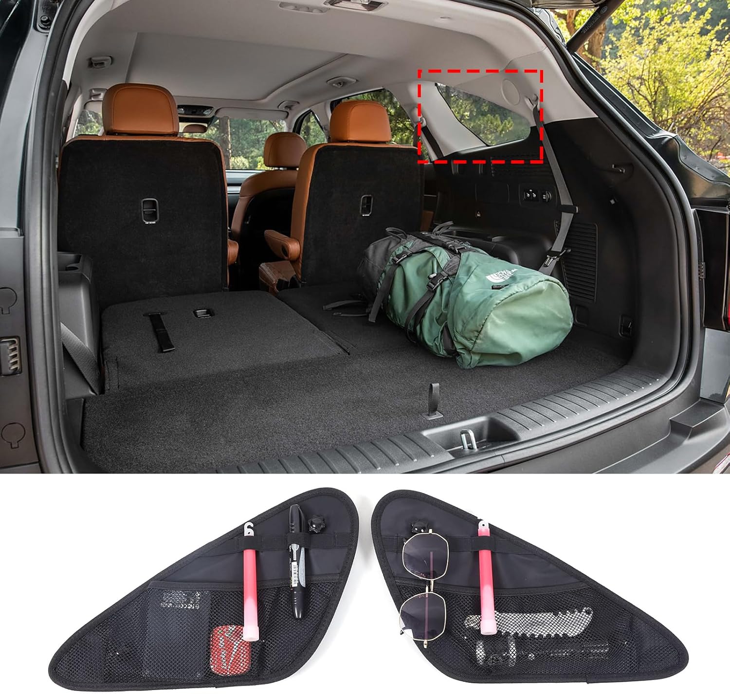 Aunginsy 2PCS Rear Trunk Side Window Storage Bags Compatible with Kia Sorento 2015-2022, Car Trunk Organizer Back Window Storage Box Pockets Oxford Cloth Space Expansion Interior Accessories