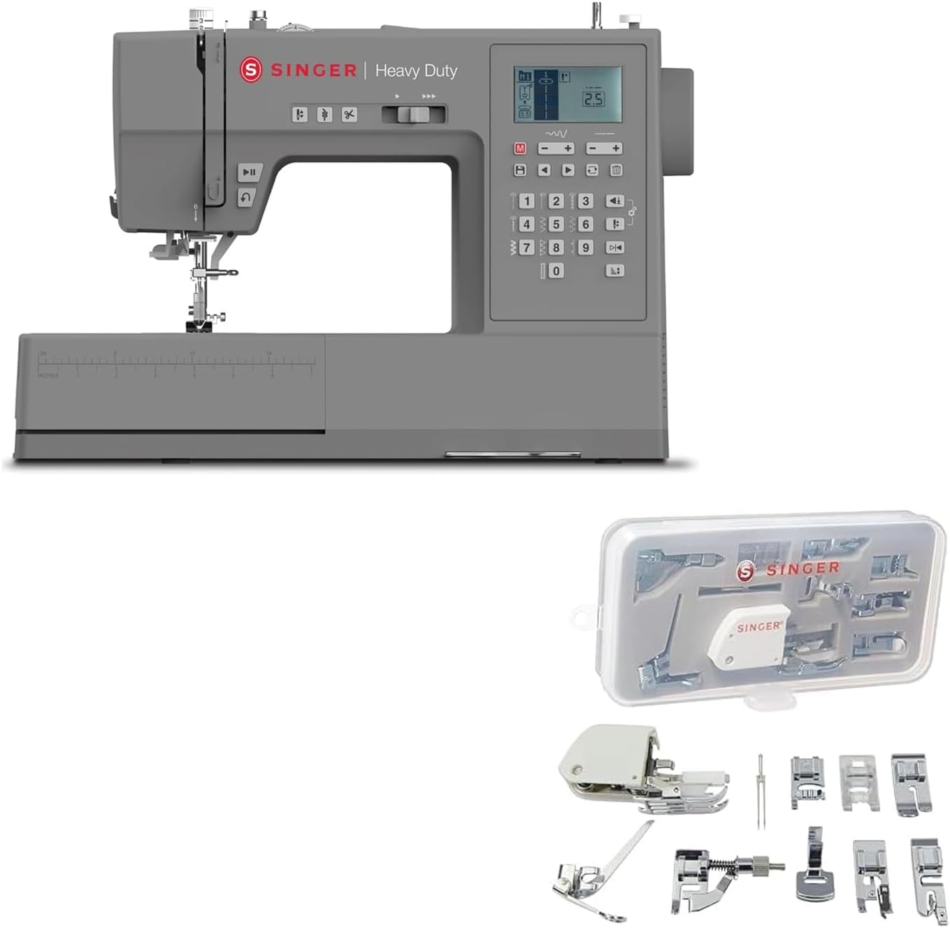 SINGER Heavy Duty 6800C Sewing Machine & 9-Piece Presser Feet Kit | 586 Stitches, Strong Motor, Full Metal Frame, LCD Screen, Twin Needle, Quilting & Mending Accessories in Clear Storage Case