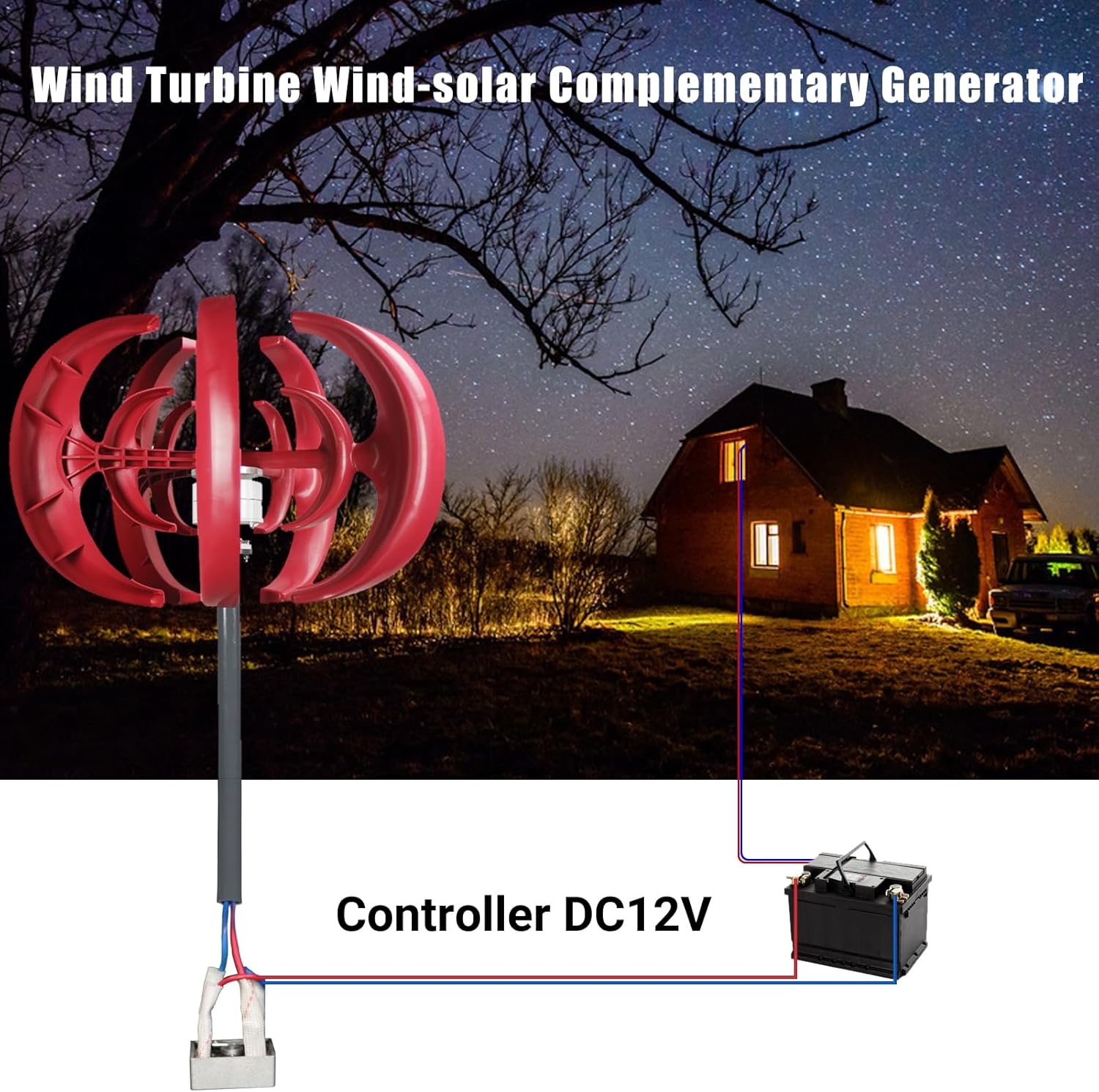 300-600W Wind Generator - 5 Blade 12V Vertical Axis Wind Power Generator for Home Street Lighting, EMG Equipment Red