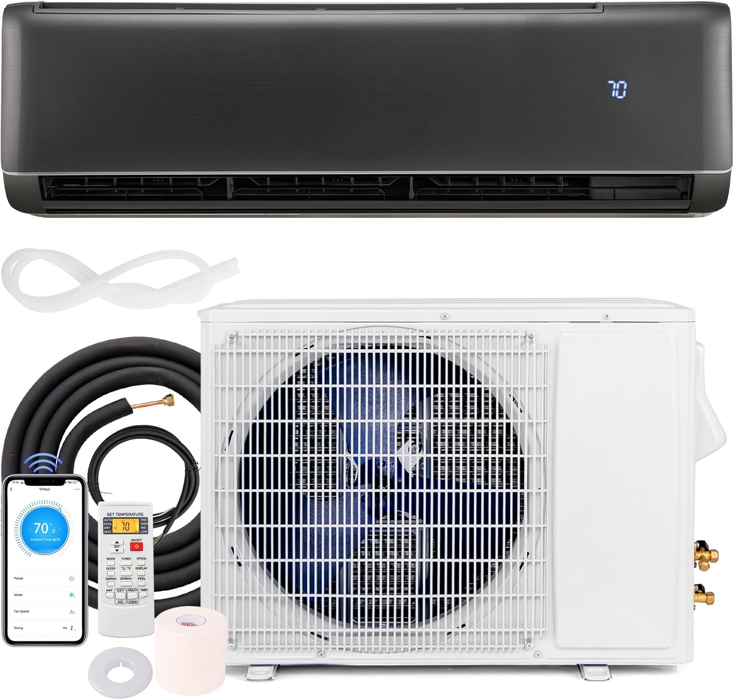 KOTEK 24000 BTU Mini Split AC/Heating System, 21 SEER2 WIFI Enabled Split-System Air Conditioner & Heater with Inverter Compressor, Cools Rooms up to 1500 Sq.Ft, 208-230V, Compatible with Alexa