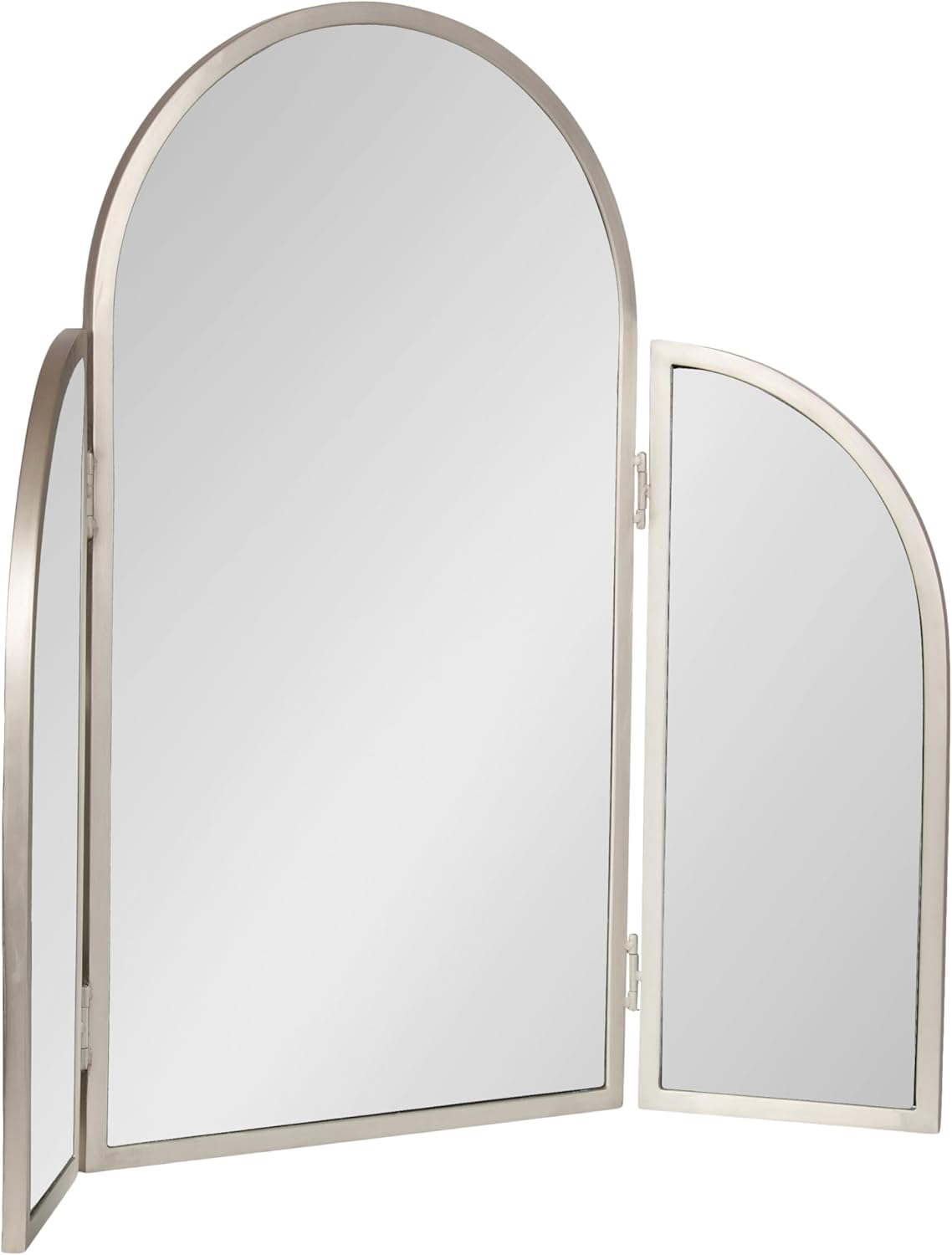 Kate and Laurel Amoli Modern Arched Tri-Fold Mirror, 28 x 28, Silver, Decorative Three-Piece Folding Arch Mirror for Tabletop Makeup Station or Bathroom Vanity Setup