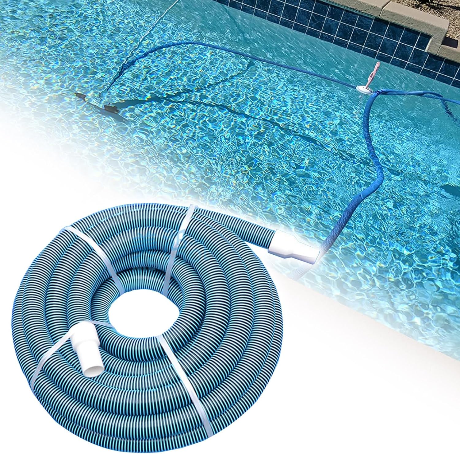 JYHHCYS Heavy Duty Pool Vacuum Hose, Double Thickened Blue Pool Vacuum Cleaning Hose with Swivel Cuff, 1.5 Inch Dia In-ground Pool Vacuum Hose for Courtyard, Easy Drainage(65 feet)