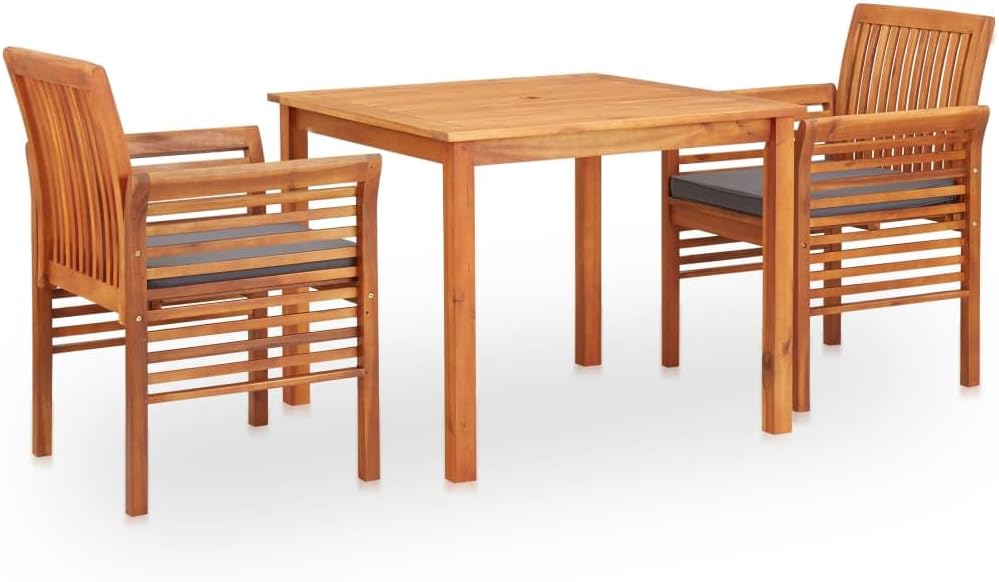 Furniture Sets 3 Piece Patio Dining Set with Cushions Solid Acacia Wood,Elegant Wooden Dining Set for Patio and Backyard: Comfort and Style in One Garden Conversation Sets