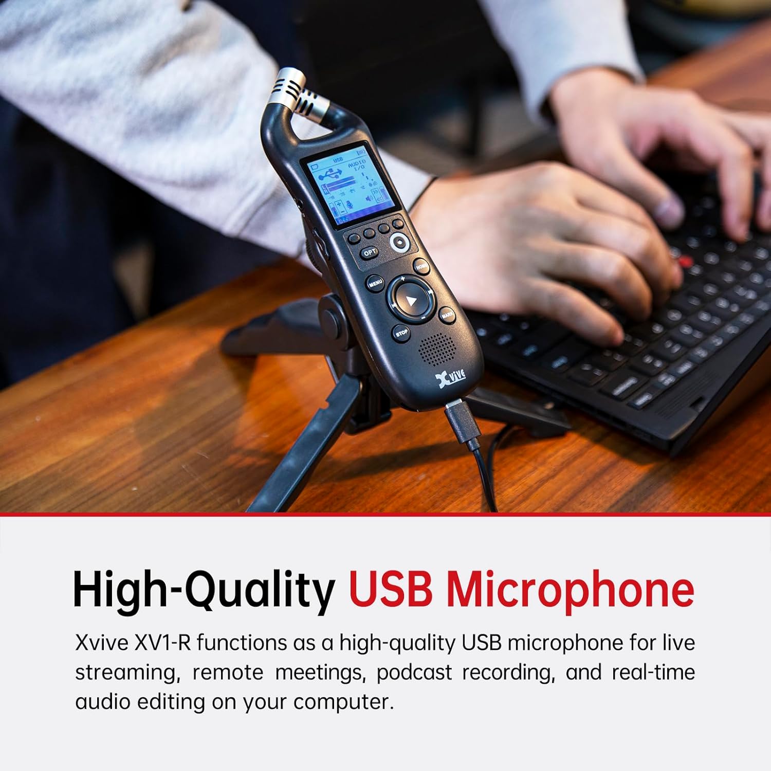 Xvive XV1-R Portable Stereo Audio Recorder with 32-Bit Float, X/Y Microphones, WAV/AAC Format, USB Microphone, Auto Record, for Musicians, Podcasters, Filmmakers