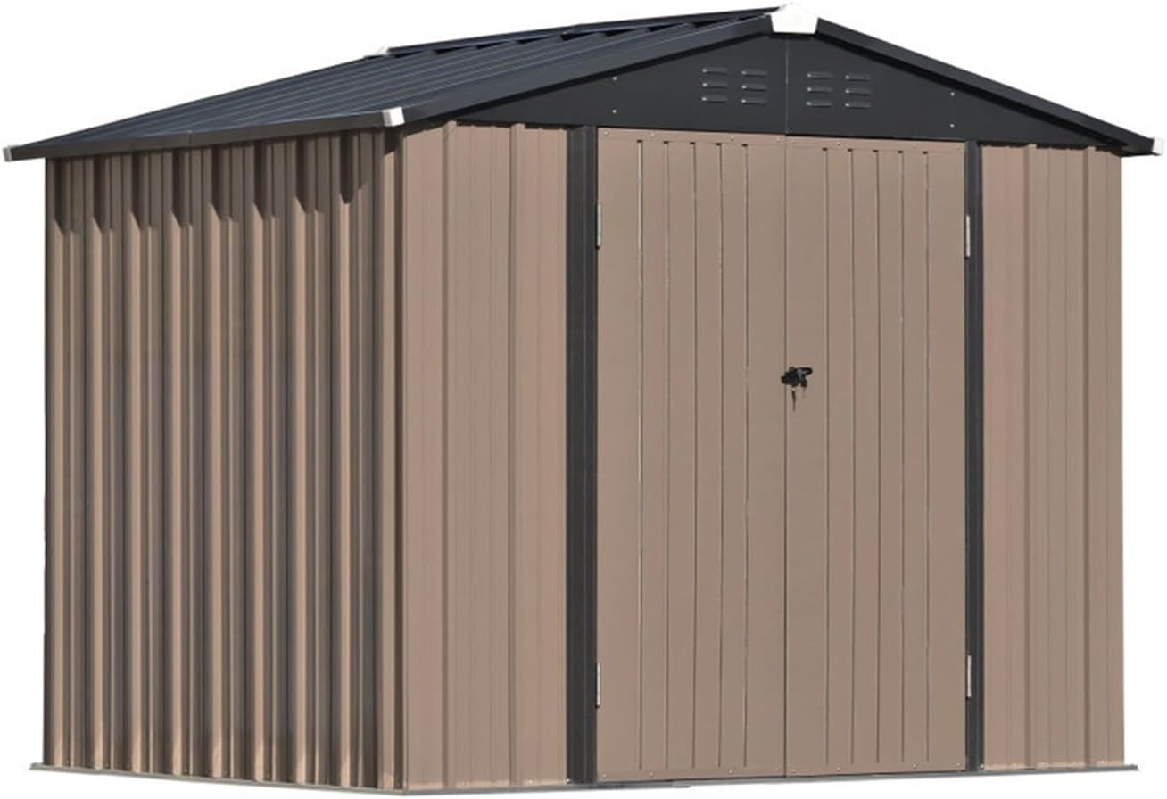 Garden Sheds 8ft x 6ft Outdoor Storage Shed Garden Shed, Metal Storage Shed with Lockable Doors, Tool Cabinet with Vents and Foundation Frame Outdoor Storage Sheds
