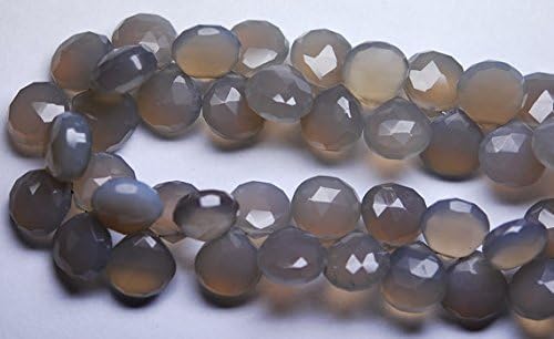 1/2 strand,grey chalcedony faceted heart shape briolettes,10-11mm