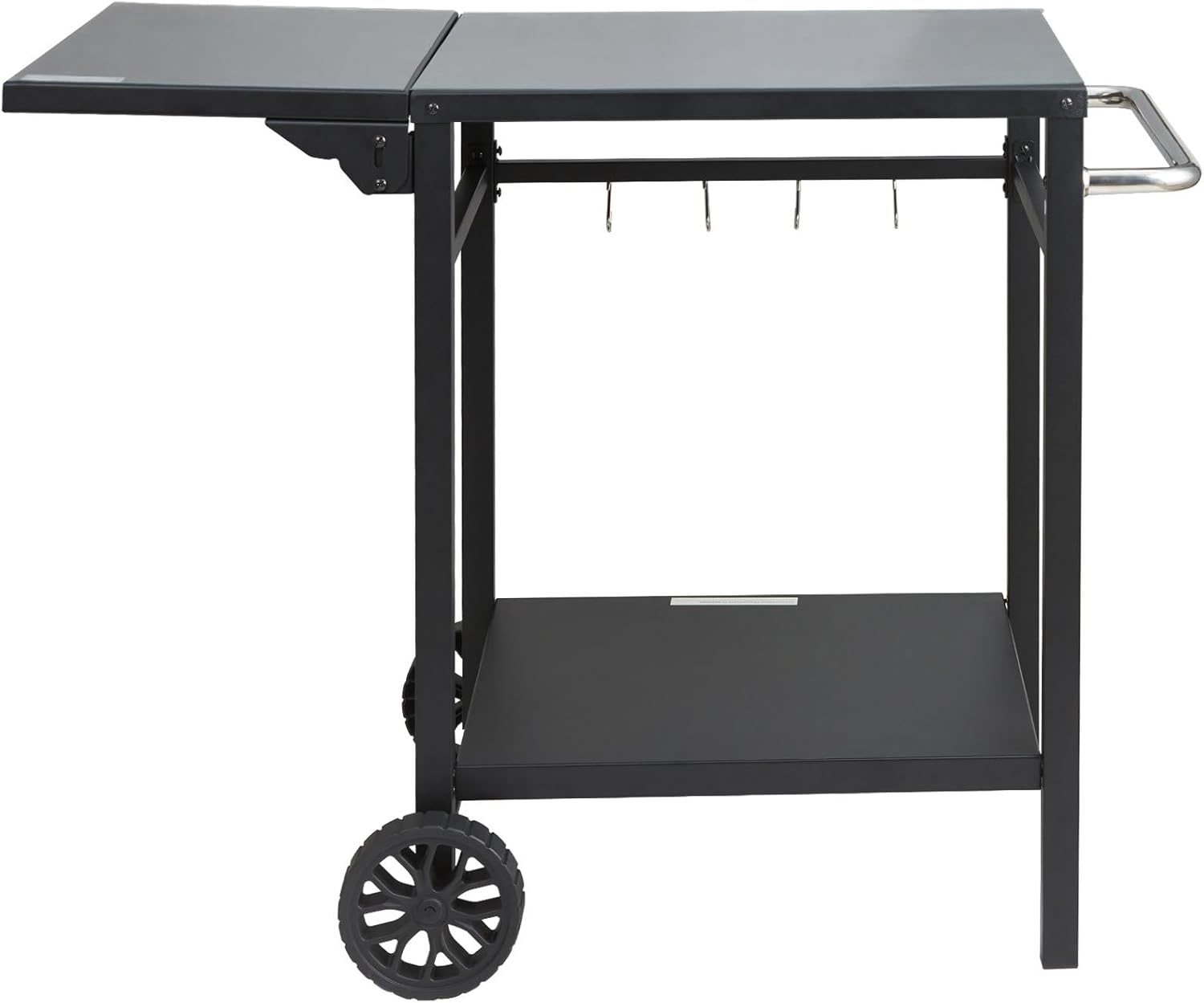 Outdoor Grill Dining Cart with Double-Shelf, BBQ Movable Food Prep Table, Multifunctional Foldable Iron Table Top, Portable Modular Carts for Pizza Oven, Worktable with 2 Wheels, Carry Handle