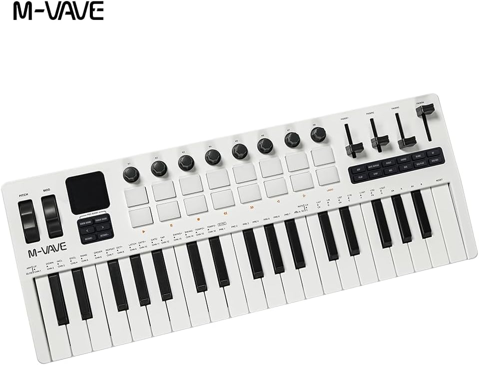 SMK-37 PRO 37-Key MIDI Keyboard with DX-7 FM Synthesizer, Wireless MIDI & 8-Pattern Sequencer, 1.54'' Display, RGB Pads, Arpeggiator & With 16 Backlit Drum Pads, 8 Knobs and Music Production