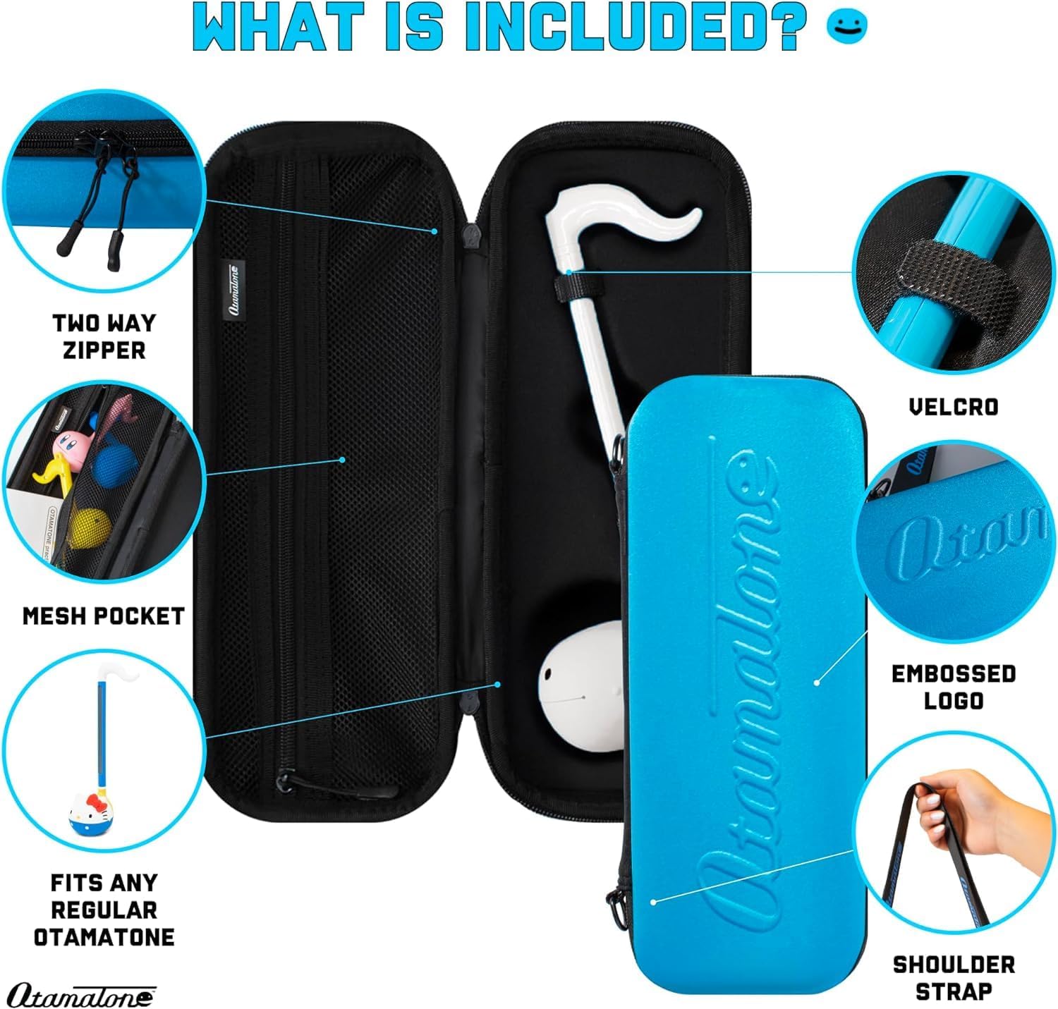 Otamatone Regular [Kirby] and Matte Case [Blue] Bundle Japanese Electronic Musical Instrument Portable Music Synthesizer from Japan Maywa Denki Award Educational Fun Gift for Children Teen Adult