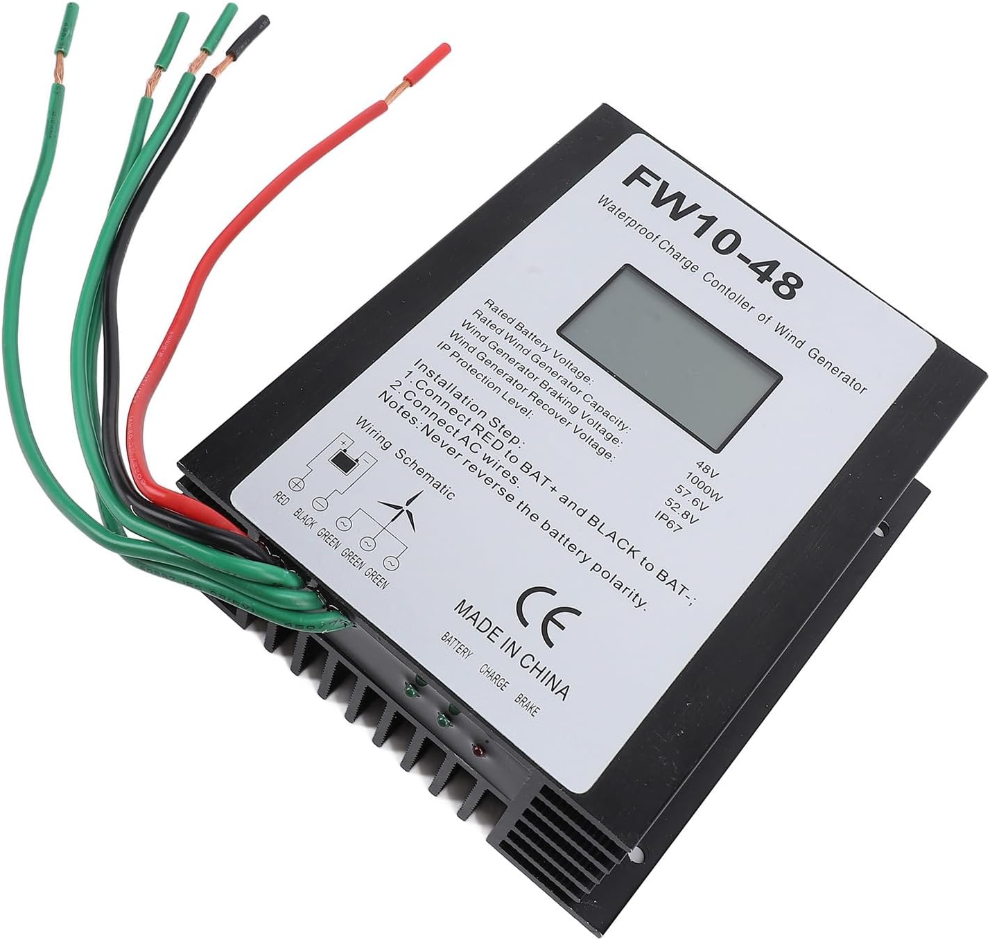 MPPT Wind Turbine Charge Controller, 48V, IP67 Water ; Solar Controller - Automatic Braking, LED Display, Ideal for Off - Grid Systems