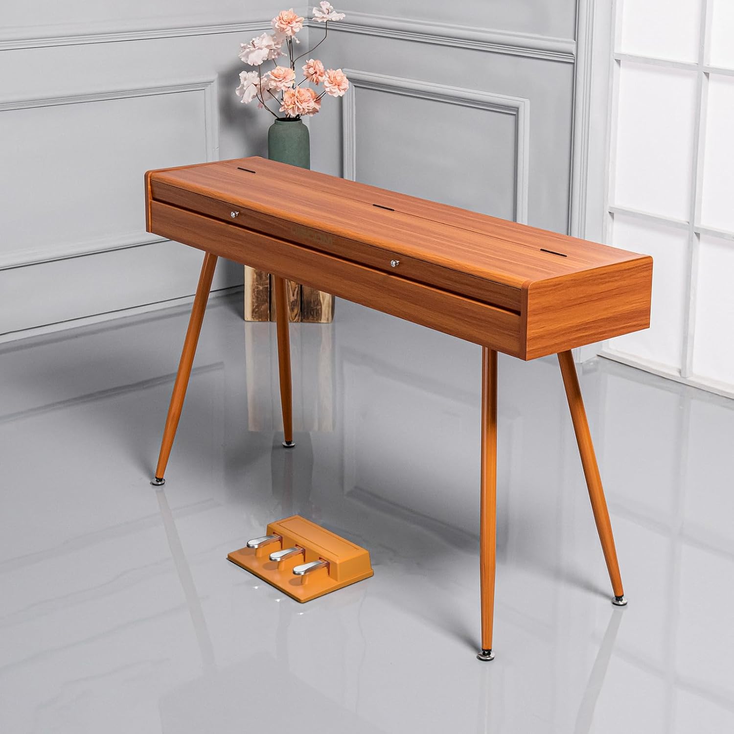 88 Key Weighted Digital Piano - Wooden Desk Electric Piano Transforms Between Desk and Vanity - Progressive Hammer-Action Keyboard, Perfect for Beginners with MIDI Functionality