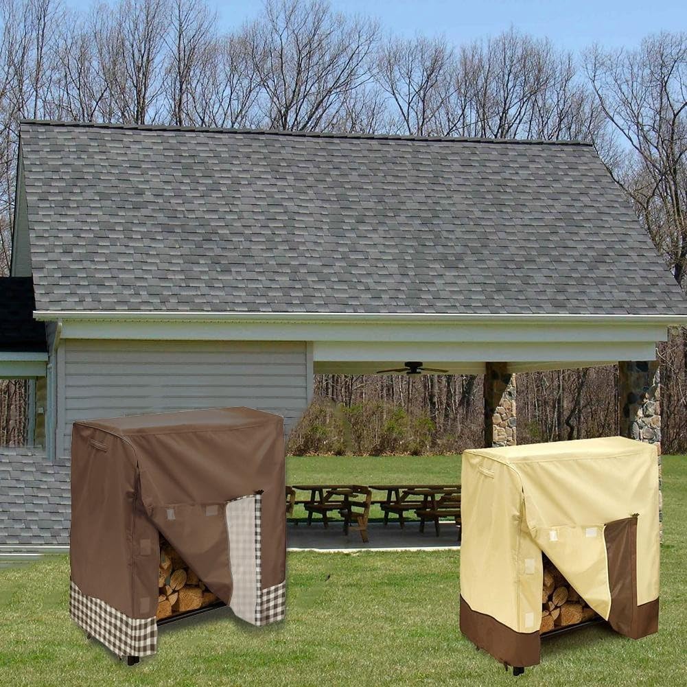 Firewood Cover, Waterproof 600D Oxford Cloth Easy To Use Installation Ventilation Openings Stylish Aesthetic Multi-Purpose Usage For Stoves Fire Pits(Coffee)