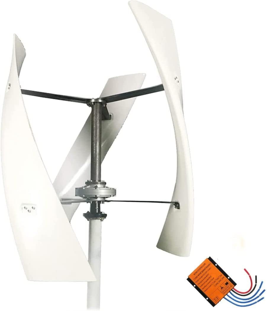LiuSj JUnSt 4000W 3 Blades Vertical Wind Generators+ Controller, 12V- 220V Potable Low Noise Vertical Wind Turbines Generator for Home Camping (White)