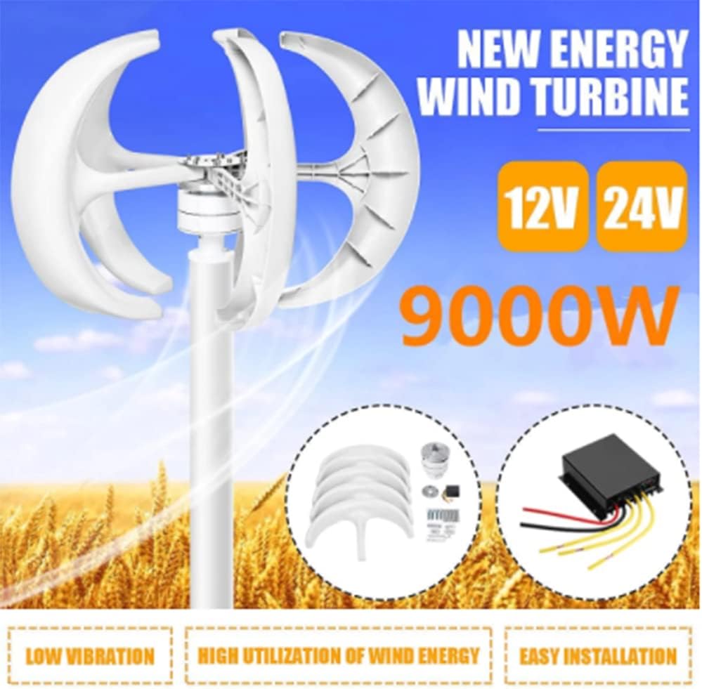 9000W 12V 24V 5 Blades Lantern Wind Turbines Generator Vertical Axis Motor Kit for Home Hybrids Streetlight Use Electromagnetic