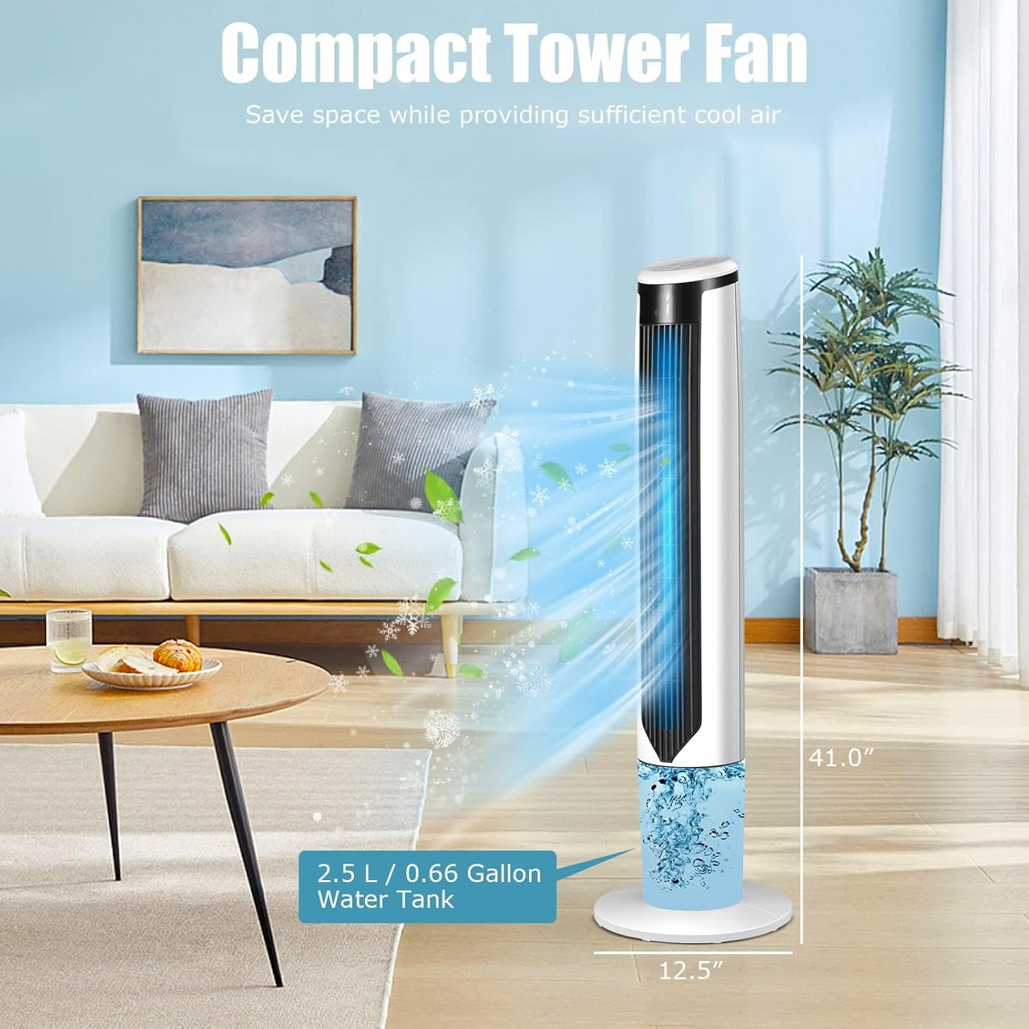 KOTEK 3 in 1 Evaporative Air Cooler, 41” Portable Cooling Tower Fan w/ 70°Oscillation, 4 Ice Packs & Water Tank, 3 Speeds & Cooling Modes, LED Display, 9H Timer, Remote Control for Bedroom Home Office