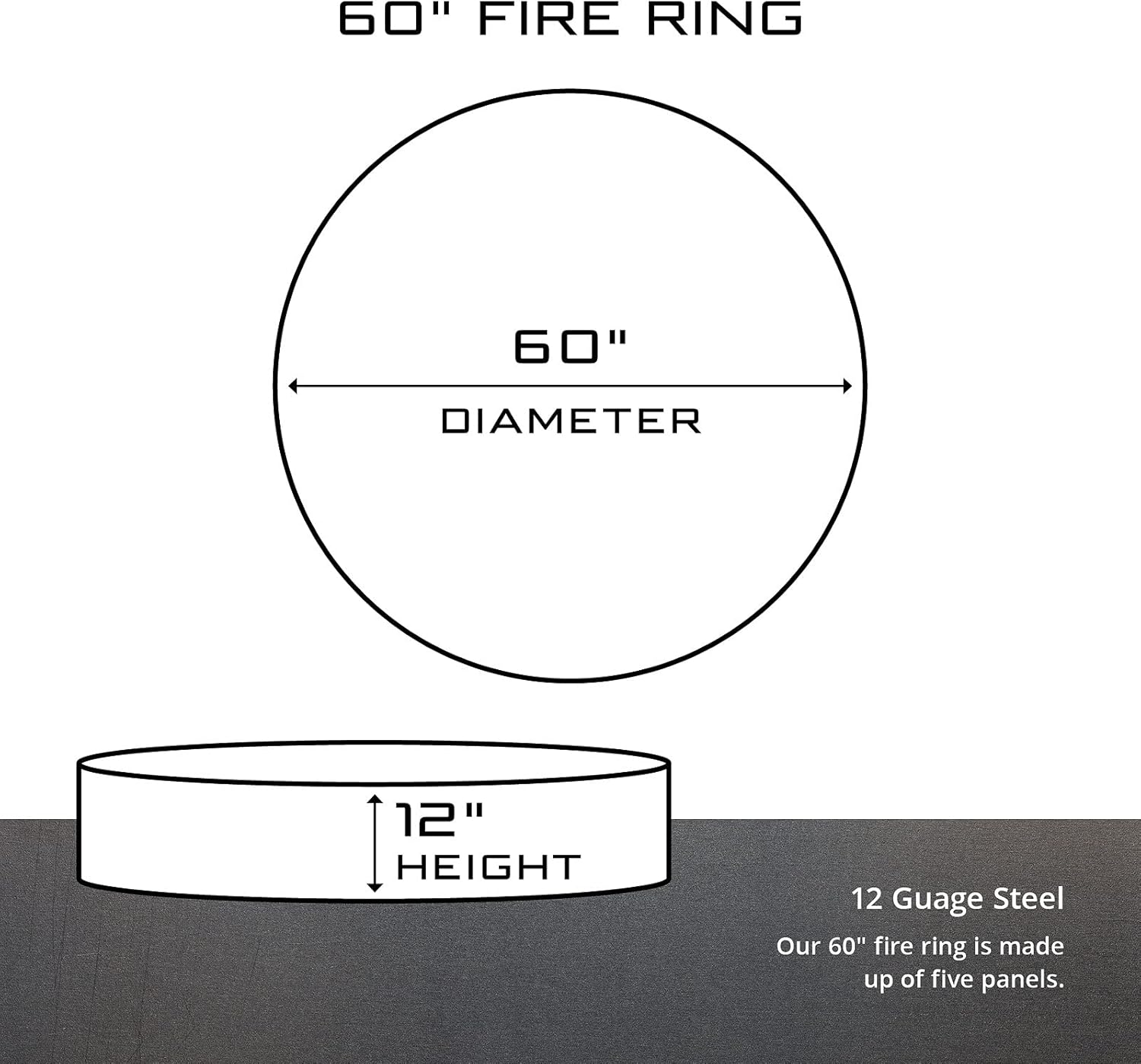 PD Metals MR00460 Mustangs Unpainted 12 in. Tall 60 in. Diameter Outdoor Fire Ring - 60 x 60 x 12 in. - Rustic Black Color