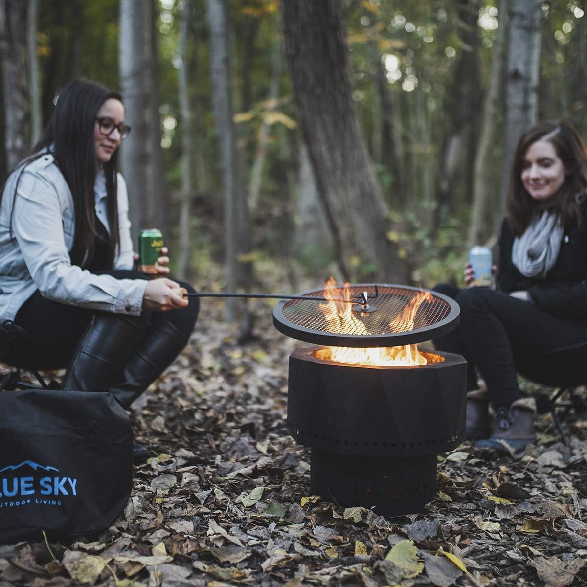 Blue Sky Outdoor Living Ridge Portable Fire Pit, Smokeless Fire Pit with Spark Screen, Lift, and Carrying Bag, Black