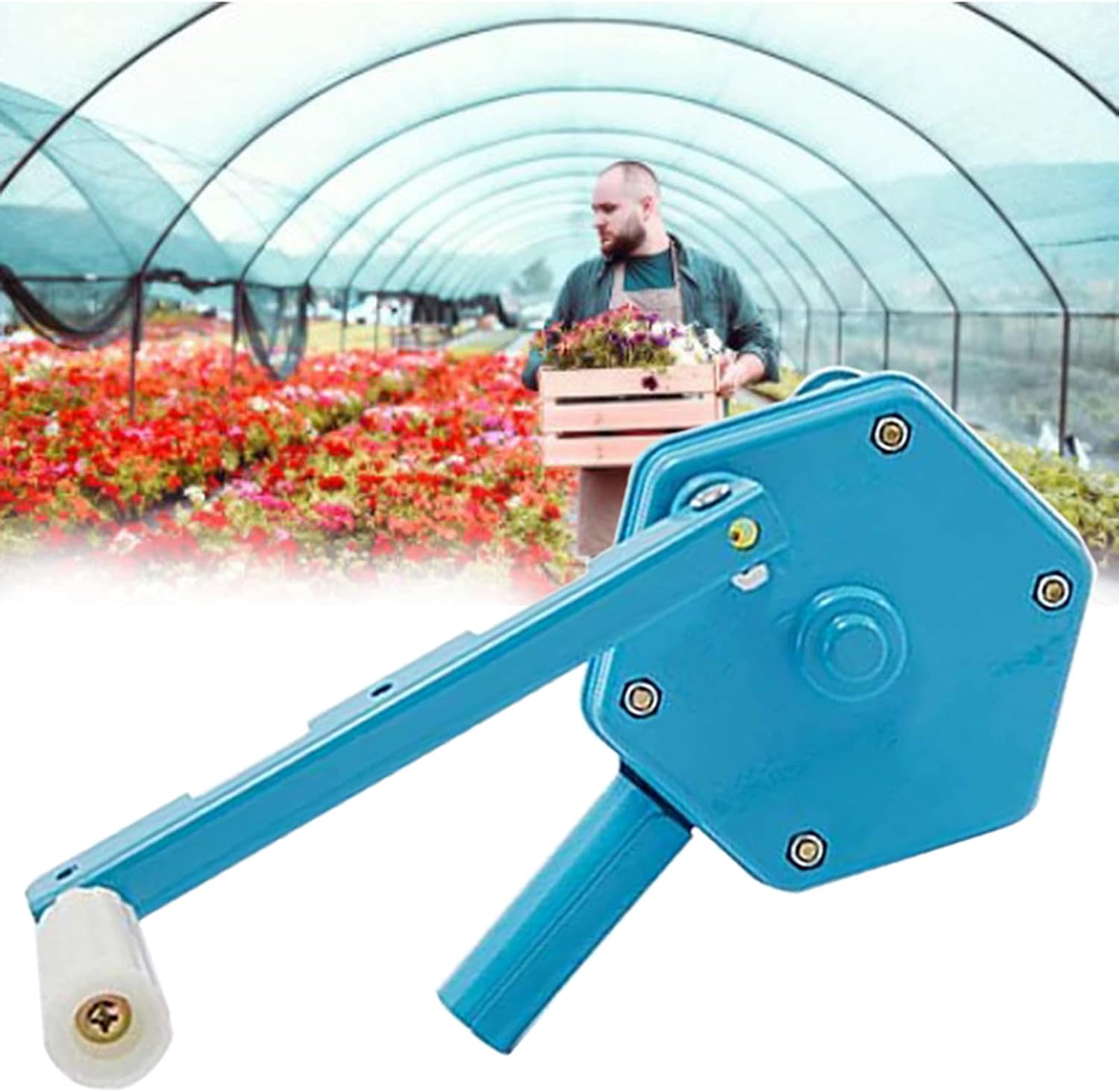 Large Rocker Greenhouse Manual Film Coiler Greenhouse Hand Winch Film Coiling Rolling Device Machine Self Locking Function Agriculture Greenhouse Orchard Garden//71(Blue)