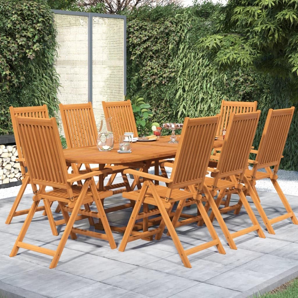9 Piece Patio Dining Set Solid Wood Acacia,Acacia Wood Outdoor Dining Set with Extendable Table and Adjustable Folding Chairs for 8 Persons Patio Furniture, Outdoor Furniture Sets, Brown