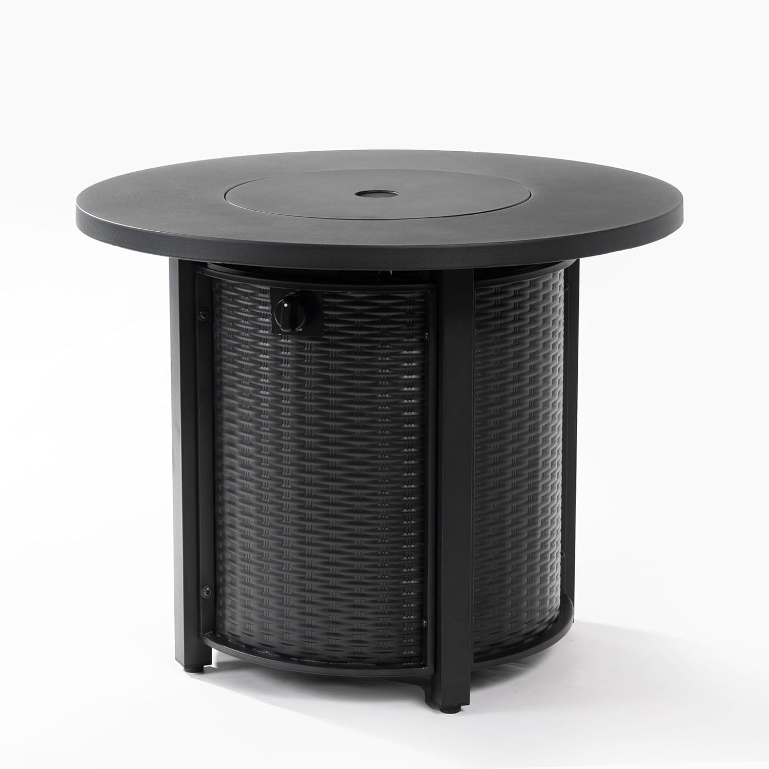 32'' Round Gas Fire Pit, 50,000 BTU Steel Outdoor Fire Tables, Fire Table with Lid, Add Warmth & Ambience to Gatherings and Parties On Patio Deck Garden Backyard, Black.