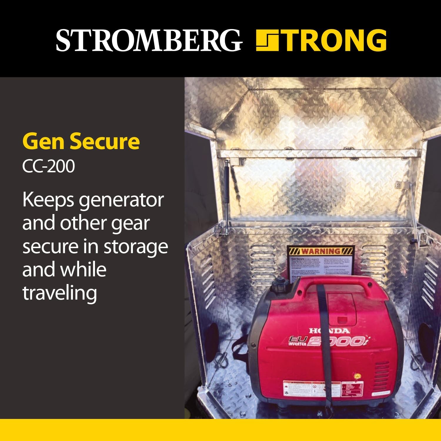 Stromberg Carlson Gen Secure Generator Box - Storage for Your Items - Anti-Theft, Propane Ventilation, and Trailer Ready - Bolts to CC-255 Tray - A-Frame 4” Square Bumper Adapters Coming in 2024