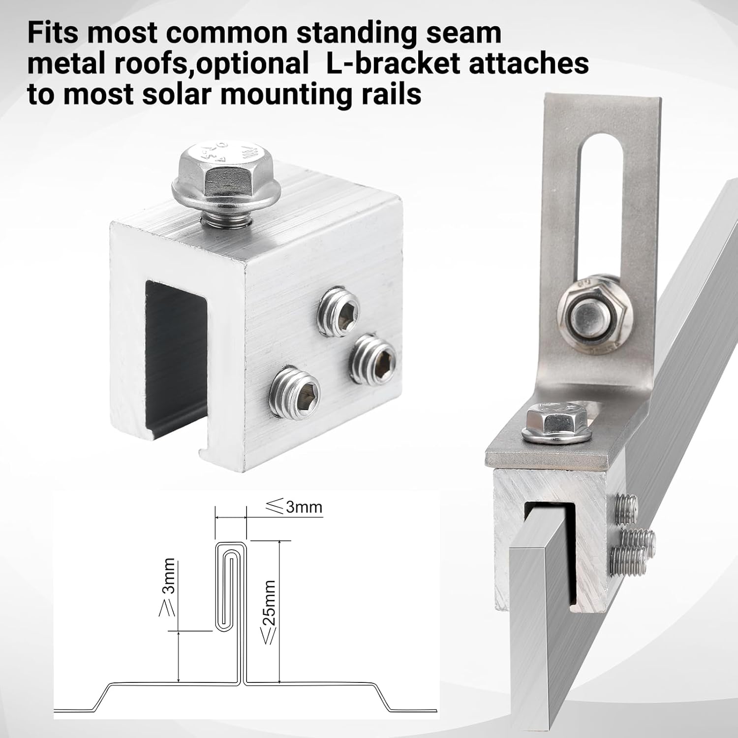 Tandefio 24 Sets Roof Clamp for Standing Metal Roof Standing Seam Bracket Clamp for Heat Cable Snow Guards Solar Panels Module Installation