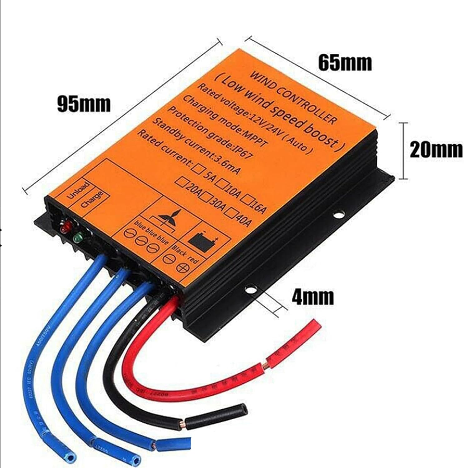 48V 800W Waterproof Wind Turbine Controller,16A Waterproof Solar Panel Controlle for Flooded Lead-Acid Vented Sealed Gel Nicd Lithium Battery,48V