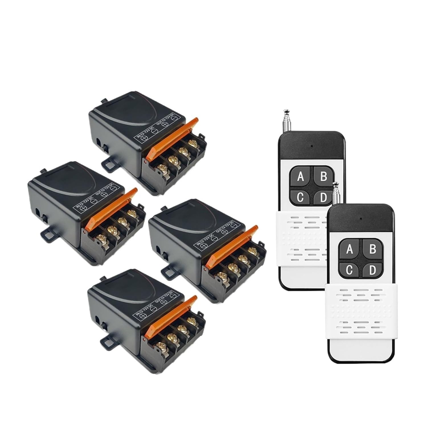 Remote Control Switch 30A DC 12V 24V 48V 72V high Power 1000 Meters Relay Receiver(4 Controller+2 * 4 Channel Remote)