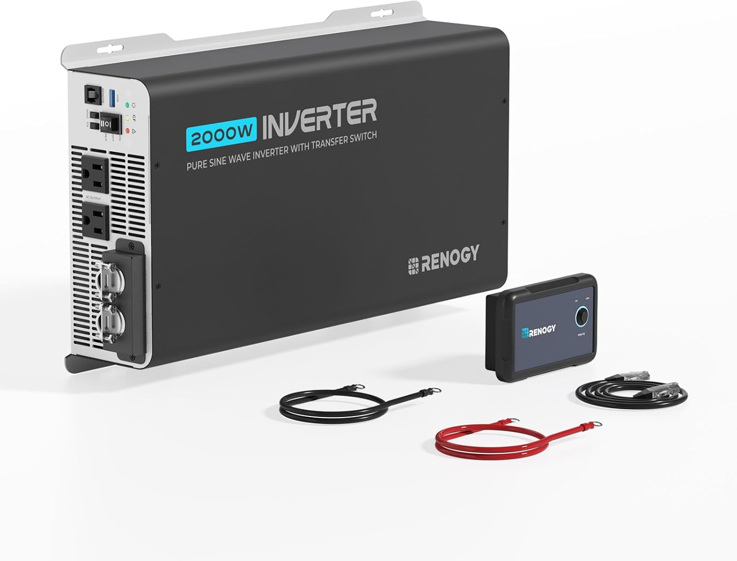 Renogy Inverter PUH 2000 watt Pure Sine Wave Inverter, Built-in Transfer Switch and Bluetooth, Car Power Inverter 12V to 120V AC Converter for RV, Truck, Camping, Home, Emergency, Off-Grid Living