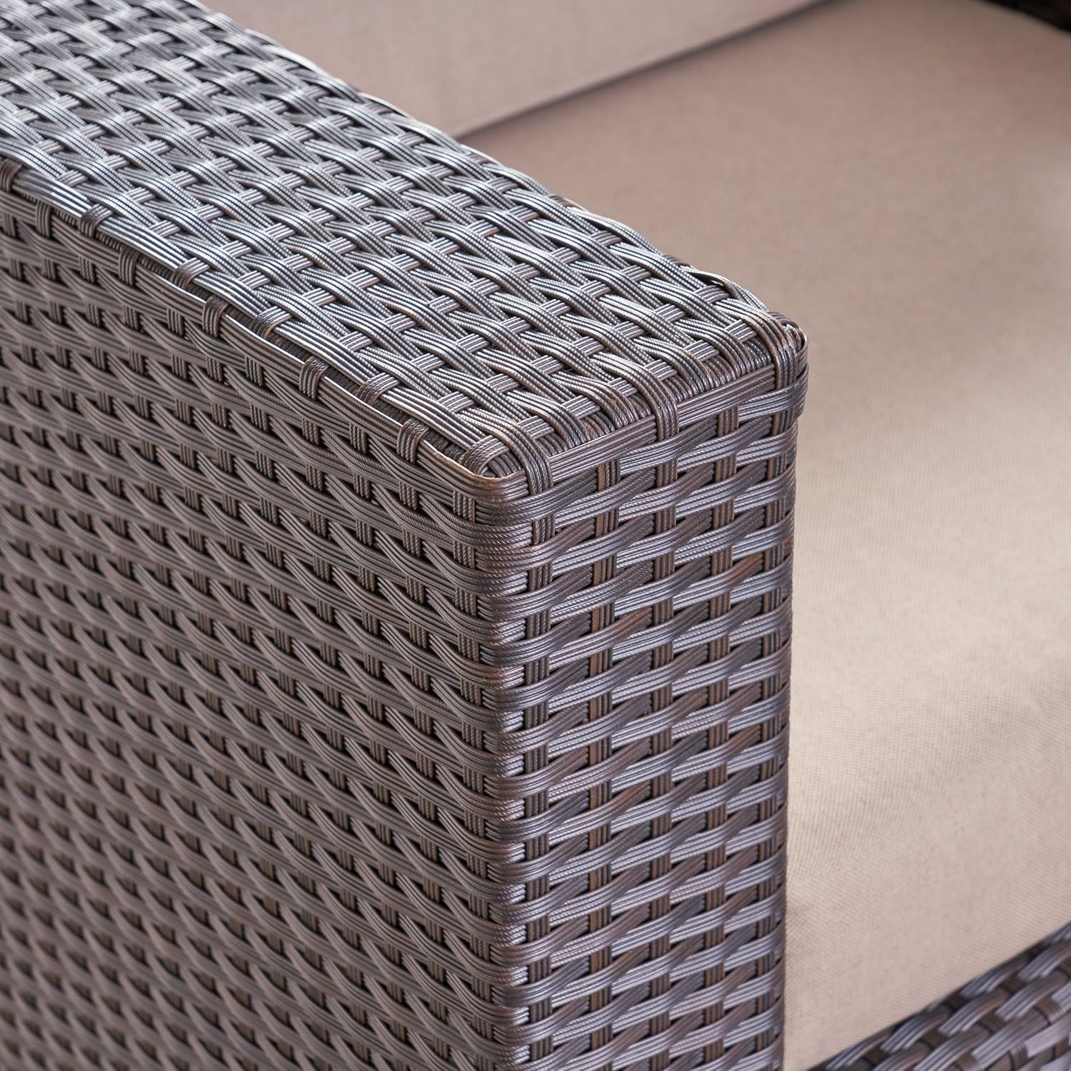 GDFStudio Outdoor 4 Piece Club Chair Set with Square Fire Pit, Dark Brown & Light Gray