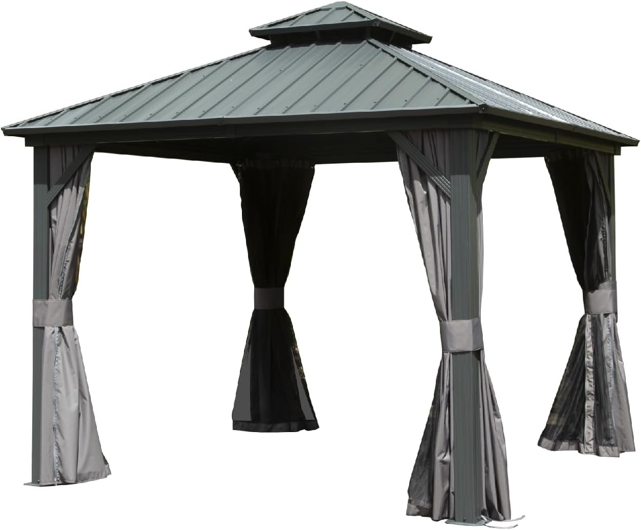 Wycian Gazebo Outdoor Gazebo Roof Aluminum Gray 10' X 10' with Galvanized Steel Double Roof Canopy Curtain and Netting Permanent Gazebo Pavilion Only Gazebo