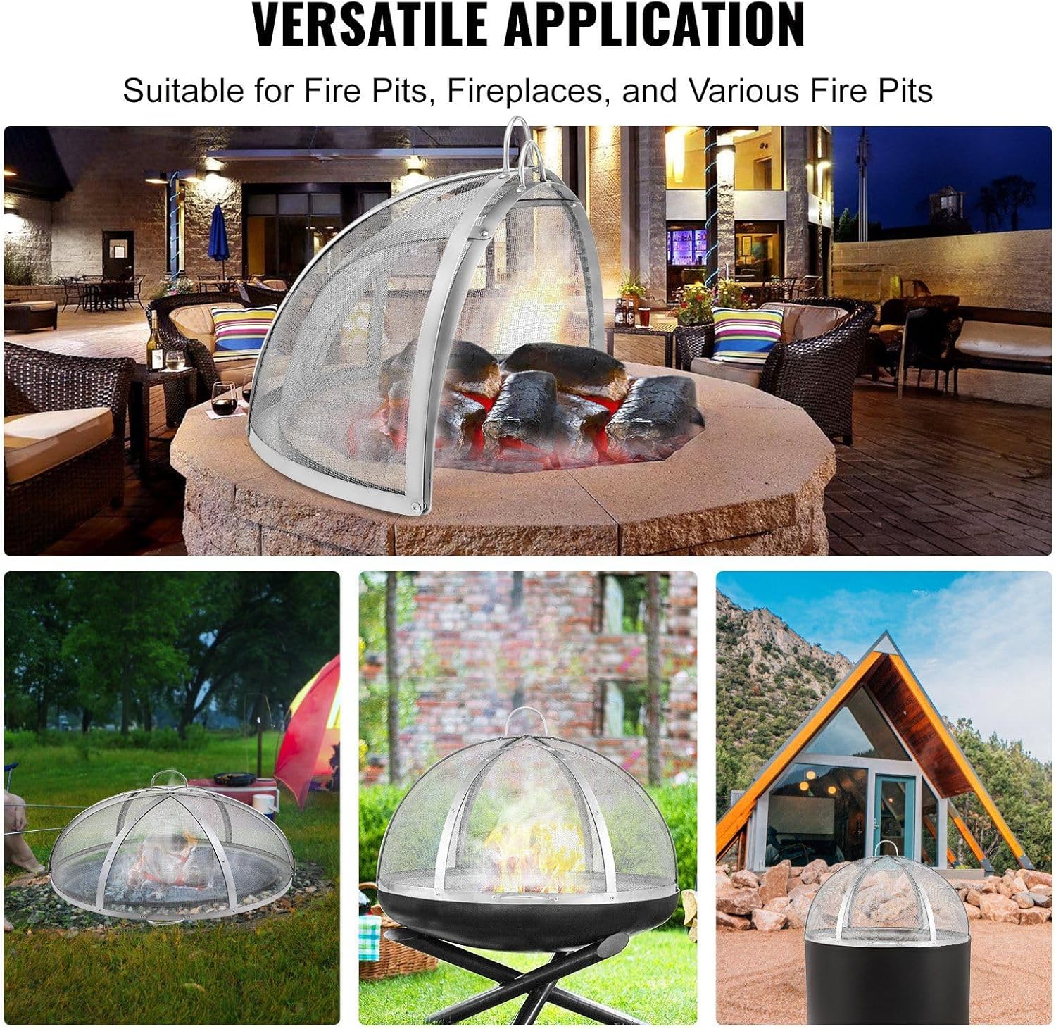 40-Inch Fire Pit Spark Screen Lid,Stainless Steel Firepit Cover with Tight Mesh and Dual Handles,Round Outdoor Fire Pit Accessories for Patio,Backyard Fireplace