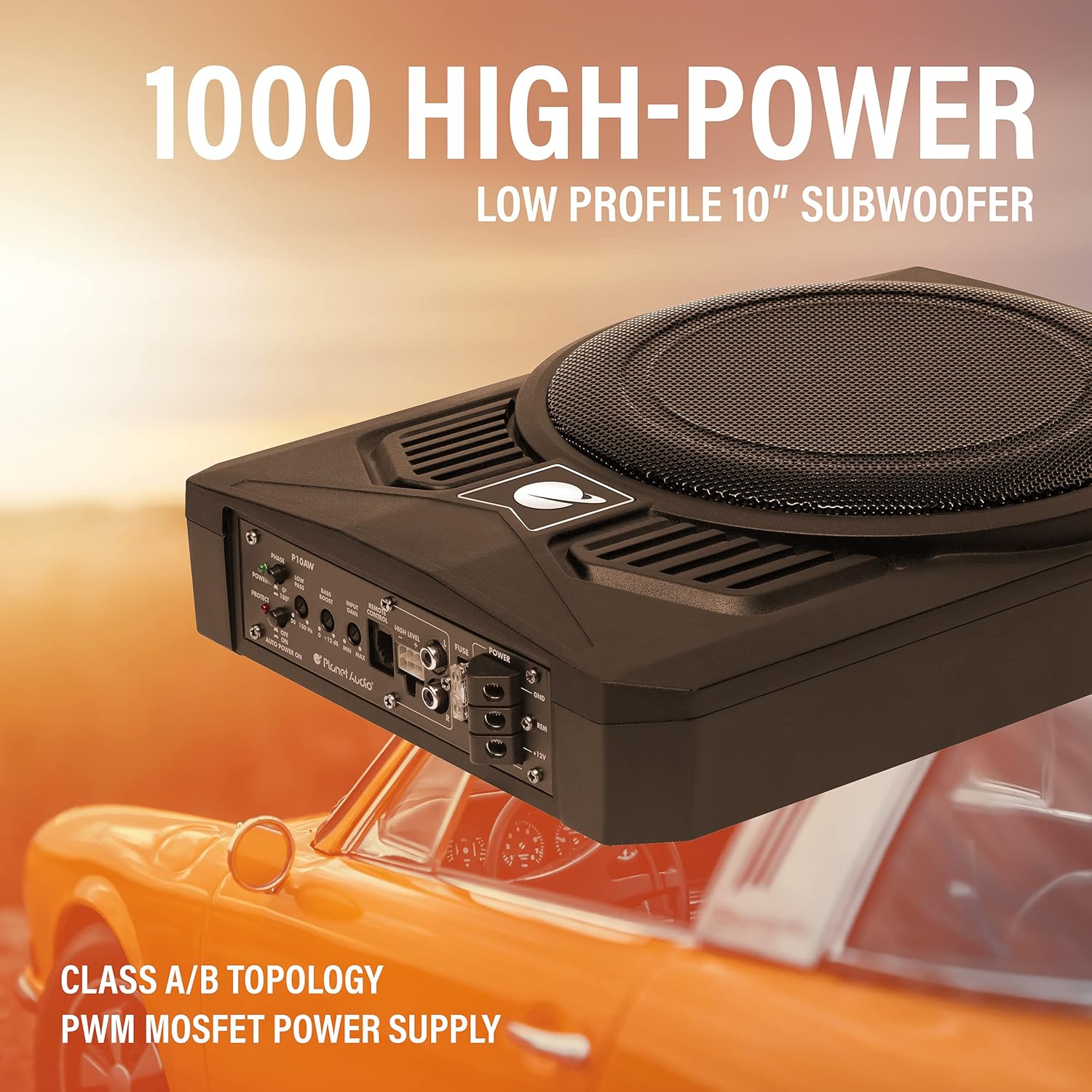 Planet Audio P10AWK Amplified Car Subwoofer - 1000 Watts, Low Profile, 10 Inch Subwoofer, 8 Gauge Amplifier Installation Kit Included. Great for Vehicles That Need Bass But Have Limited Space