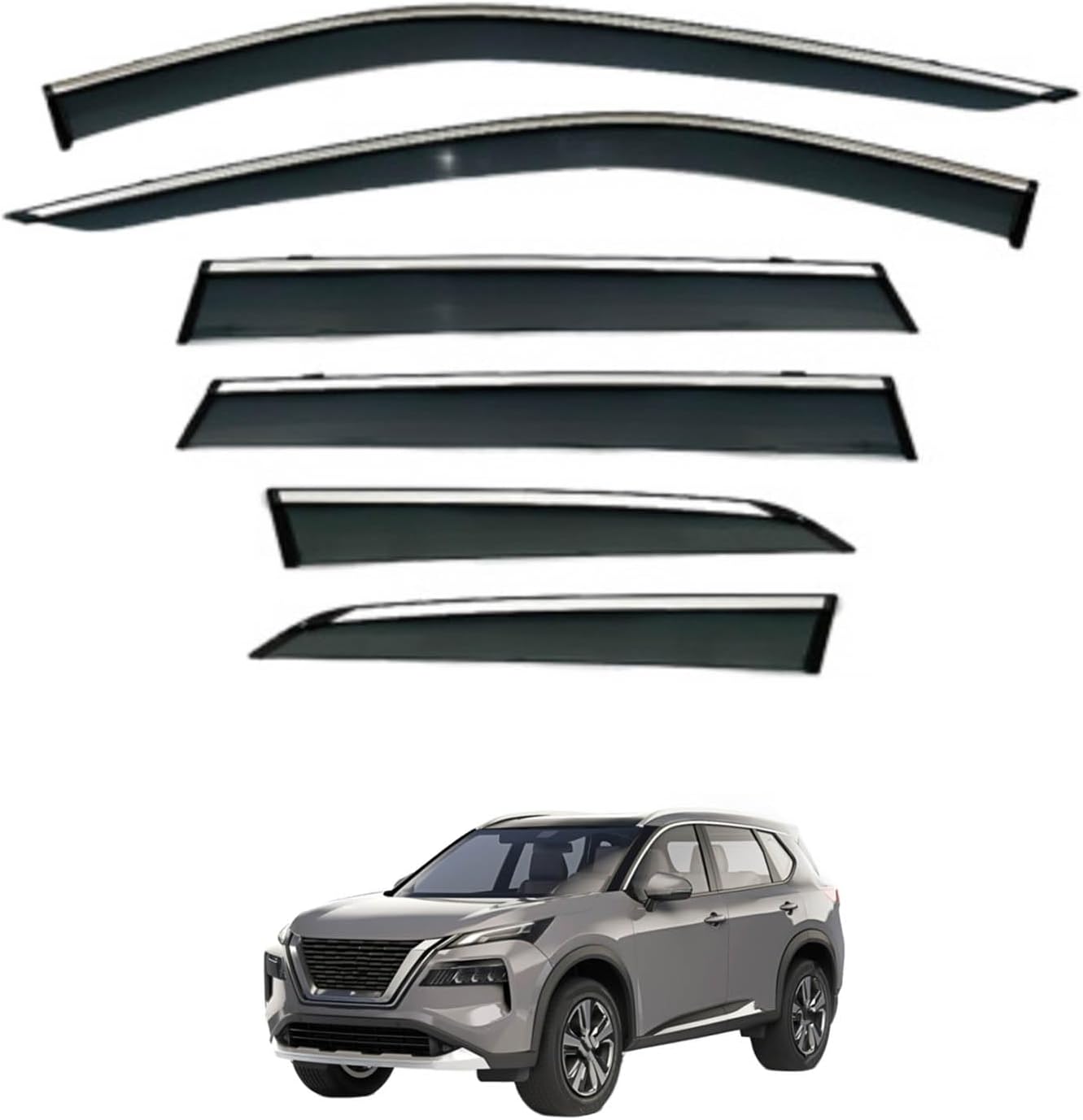 Window Deflectors for Nissan X-Trail MK4-T33 2022+, Sun Rain Guard Window Visors Vent Shades with Bright Stripes Car Accessories,6PCS