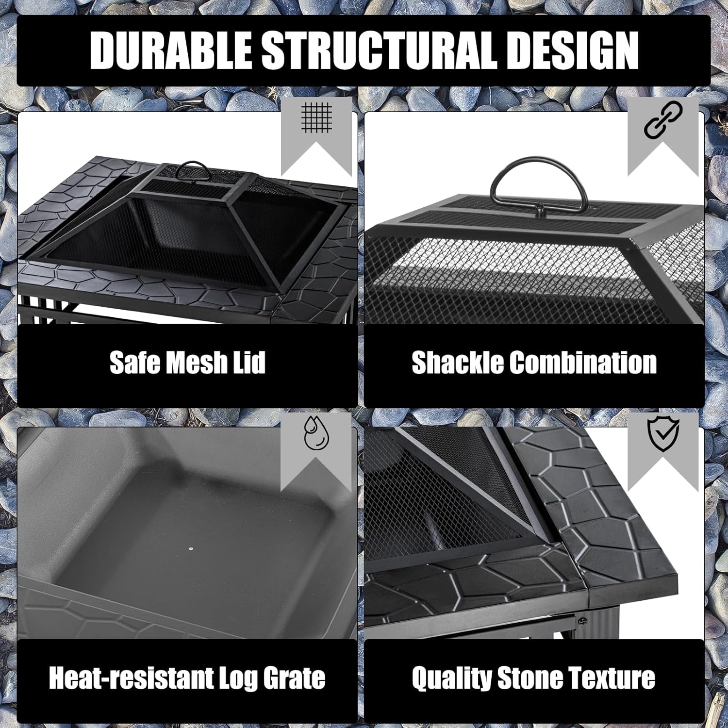 Fire Pit Table 32 Inch Square Metal Stove for Patio, Backyard, Garden | Multifunctional Outdoor Fireplace for Camping, Heating, Bonfire & Picnic