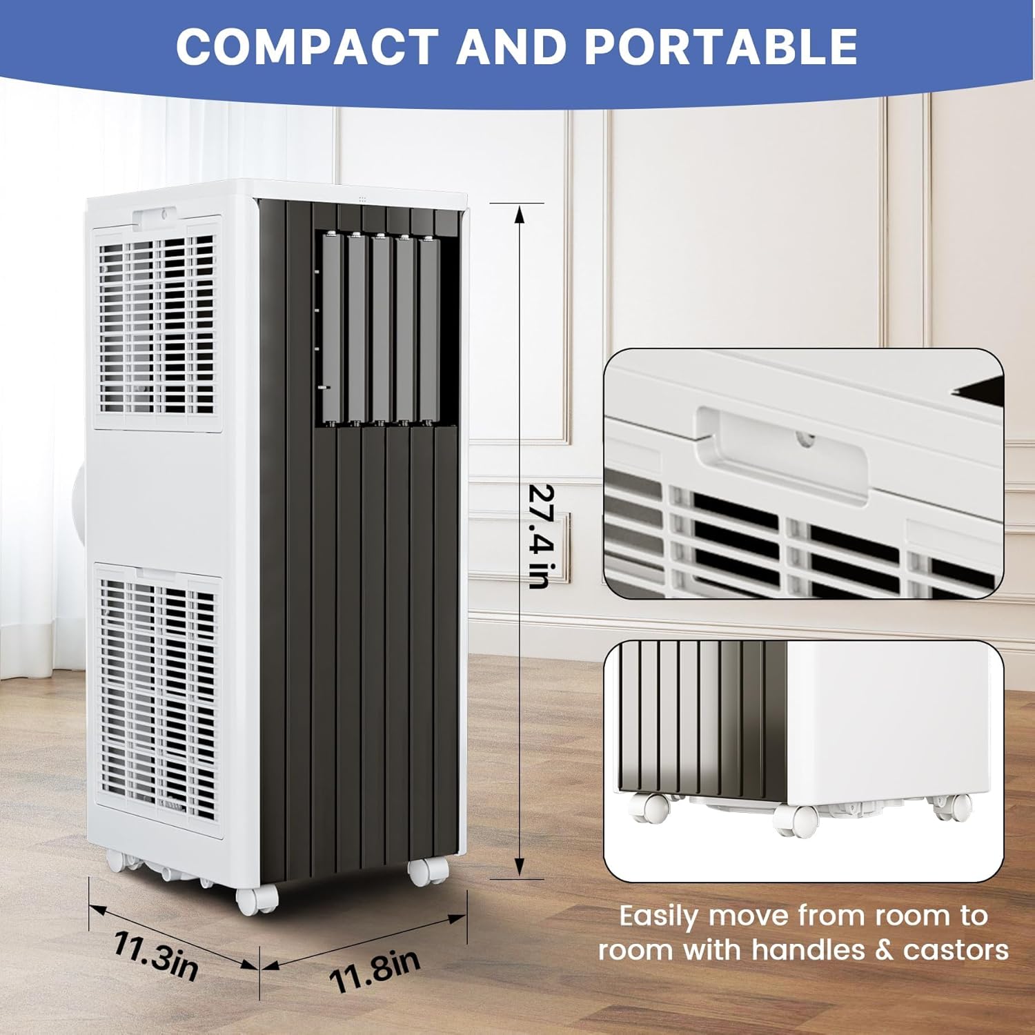 Ultra-Quiet 3-in-1 Air Conditioner with Dehumidifier & Fan for Room Cooling Up to 350 Sq.Ft, Energy Efficient with Remote Control