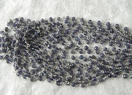 Sapphire Blue Iolite Rosary Chain Bead 1 1/2' Chain 3.5mm Semiprecious Faceted Gemstones Purple Iolite