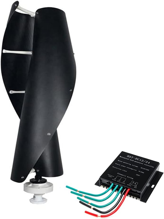 3000W No Noise Vertical Wind Turbine Generator Kit, with MPPT Controller 220V 12V 24V 48V Spiral Wind Turbine Generators for Home Farm Street Lamps (Black)