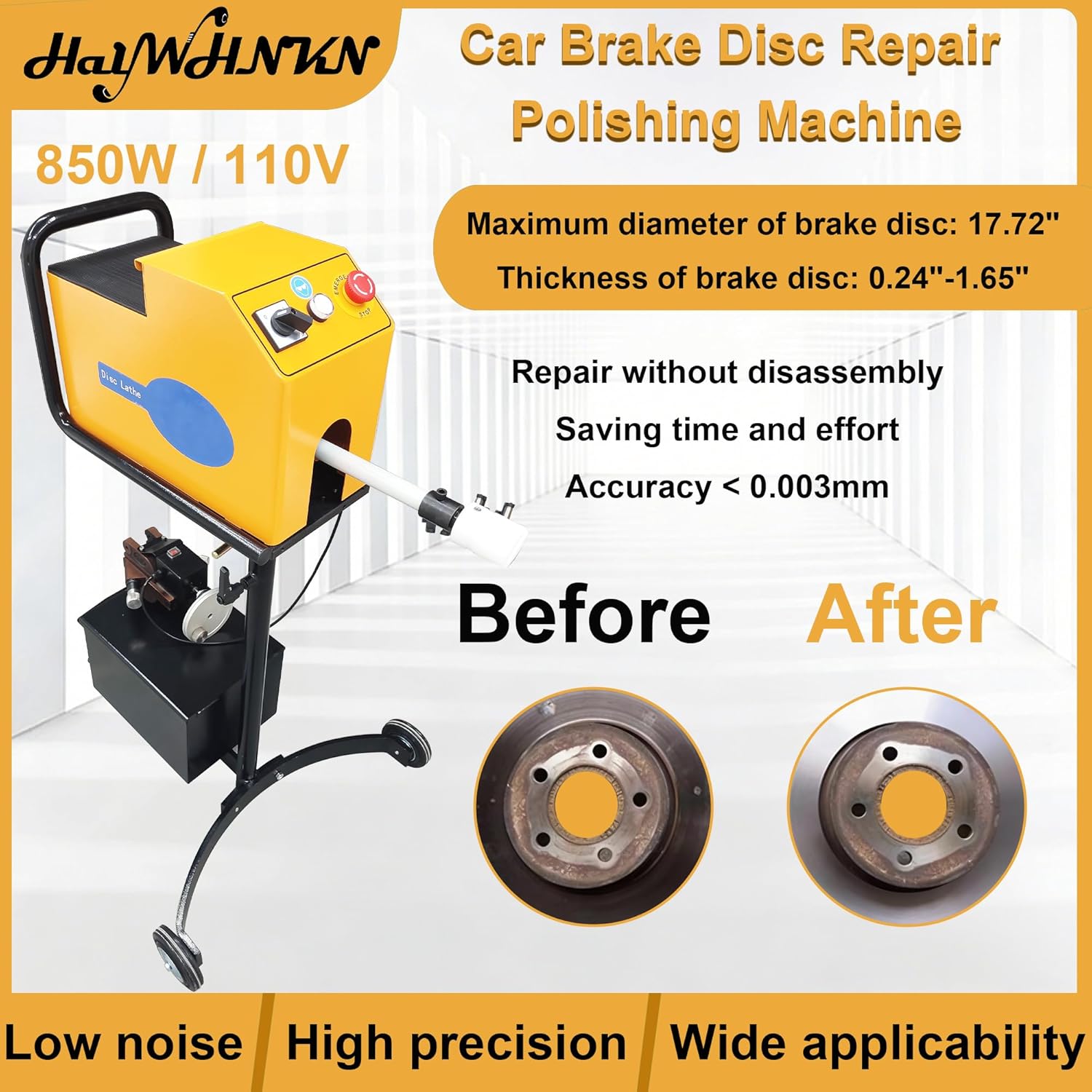 Brake Disc Resurfacing Machine 110V On-Car Brake Disc Lathe Tool Repair Polishing Machine with Robust Cutter Head, 17.72in Dia 0.24-1.65'' Thickness, for Various Vehicles in Auto Repair Shop