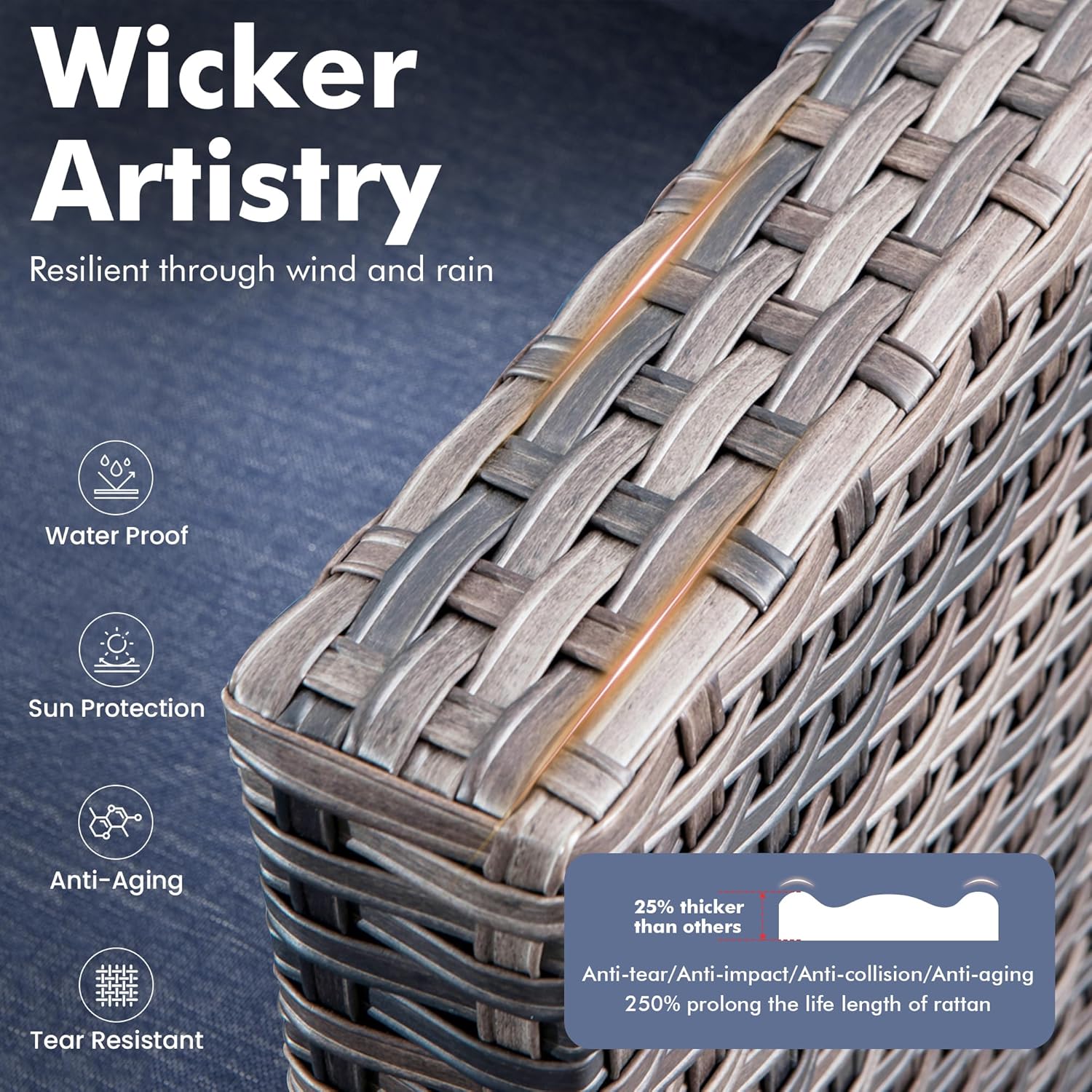 9 Pieces Patio Outdoor Furniture Set with Swivel Rocking Chairs & Fire Pit Table,Patio Seating Outside Sofa and Chairs Set Patio Conversation Set for Balcony Porch Deck Poolside Yard,Blue