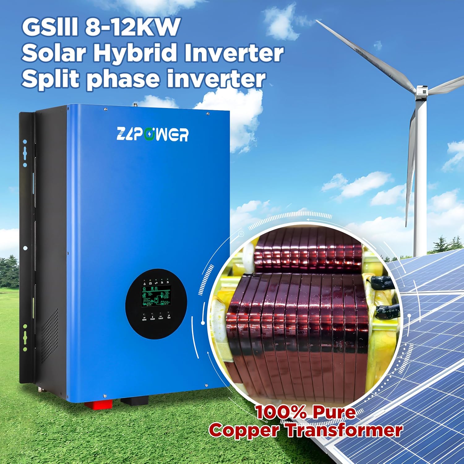 ZLPOWER UL1741 10000W 48V Solar Inverter,Built-in 2 MPPTs,Peak Power 30000W Split Phase Pure Sine Wave Power Inverter AC Input 240V,Output 120V/240V,Heavy Duty Inverter for Home (WiFi and BMS COMM)