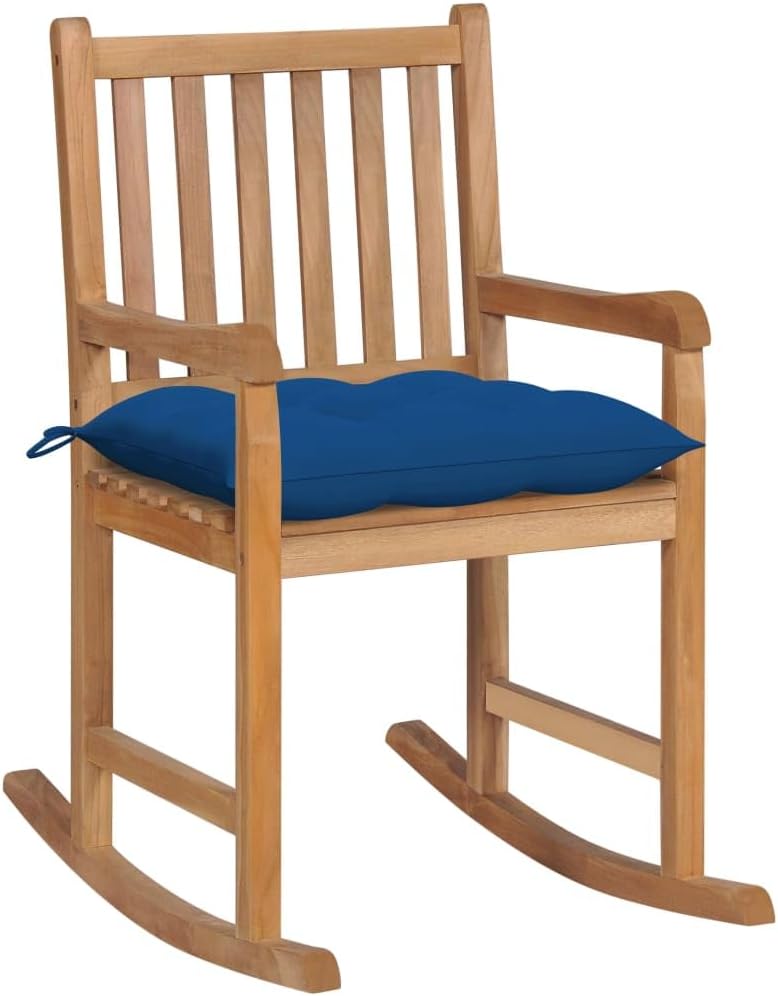 Rocking Chair with Blue Cushion Solid Teak Wood, Patio Chairs