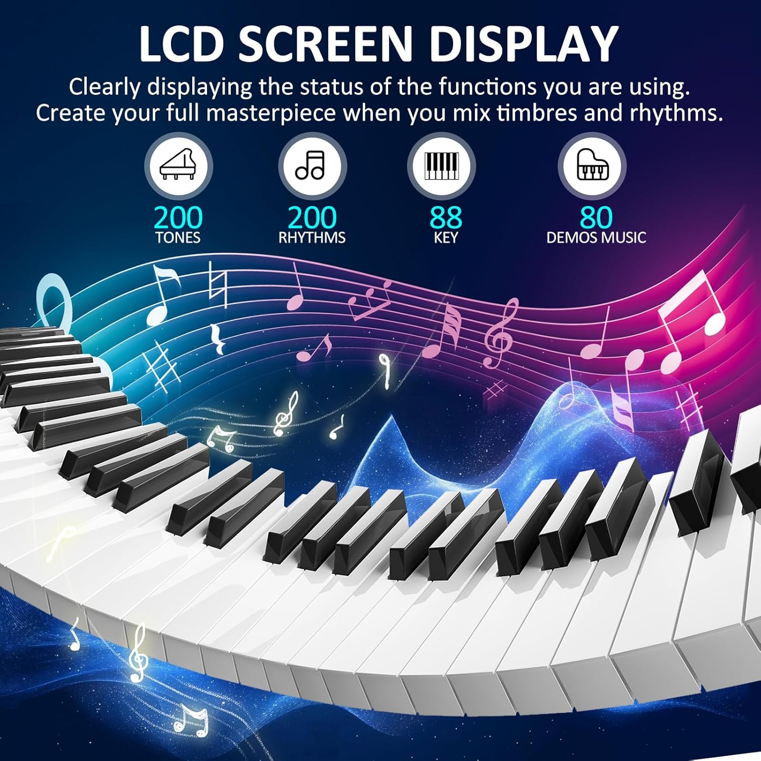 88 Key Piano Keyboard, Semi Weighted Electronic Digital Piano with Music Stand, Power Supply, Sustain Pedal, Bluetooth, Stand, MIDI, for Beginner Professional at Home, Stage