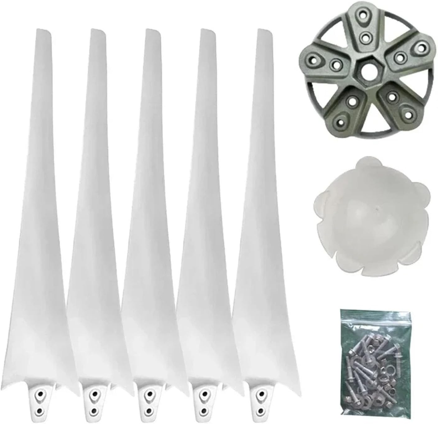 5 PCS Wind Turbine Blades Kit Hub Hood Screws - 530/550/580/600/630/650/750/800mm Horizontal Axis White Replacement Blades For Wind Generator(600mm)
