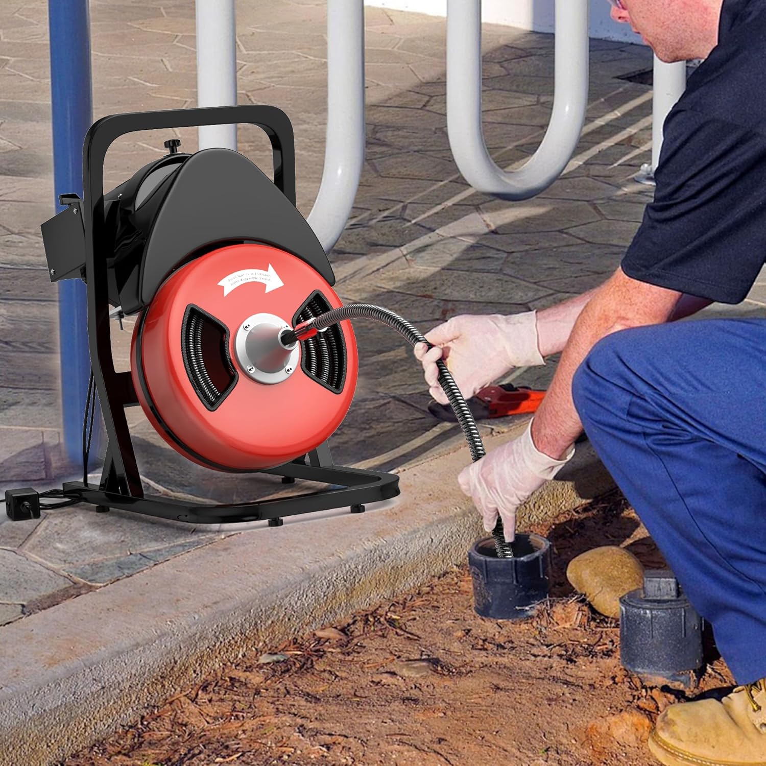 50FT 1/2 Inch Drain Cleaning Machine, Portable Electric Drain Auger with 6 Cutter & Air-Activated Foot Switch, Sewer Snake Drain Cleaner for 1