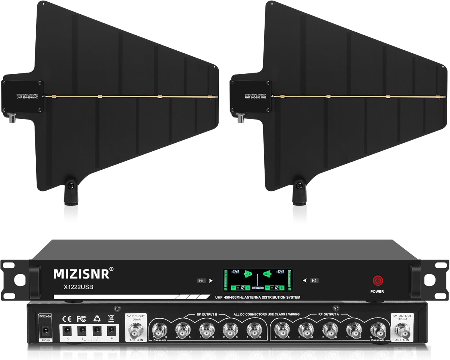 UHF Wireless Antenna Distribution Combiner System, 10 Channels Active Directional Receiver w/ 8 Outputs + 2 Cascade Ports, Mic Signal Amplifier with Paddle for Stages, Live Shows - 984ft Long Coverage