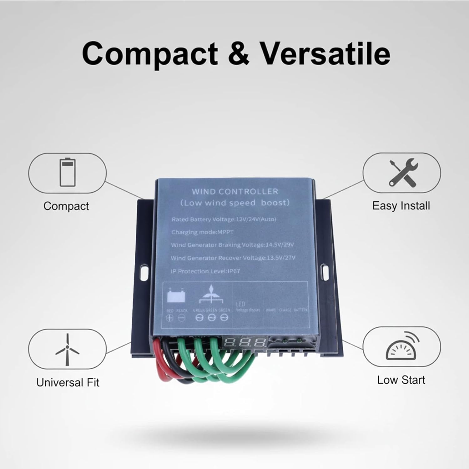 Wind Generator Controller, IP67 Waterproof Low Voltage Regulator,12V-220V with LED Indicator MPPT Control Method, Diode Indication (12000W)