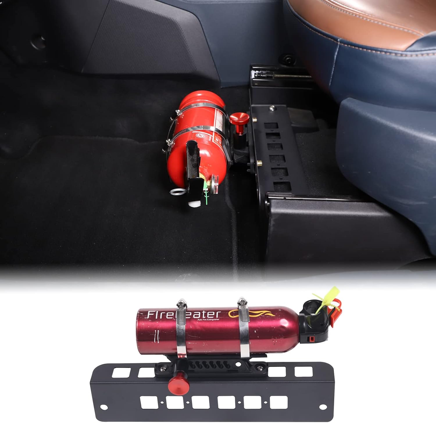 Under Seat Quick Release Roll Bar Fire Extinguisher Mount Bracket Compatible with Ford Maverick 2022-2025,Adjustable 2 Clamps Fire Extinguisher Bottle Tie Bracket Billet Aluminum Interior Accessories