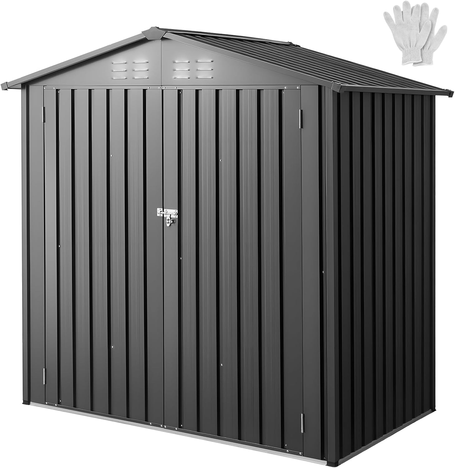 VEVOR 6 x 4 FT Metal Garden Shed, Outdoor Storage Shed with Lockable Doors & 4 Louver Vents, Peak Roof Metal Sheds Outdoors Storage, Storaged Sheds Clearance for Backyard, Garden, Patio, Bike, Gray