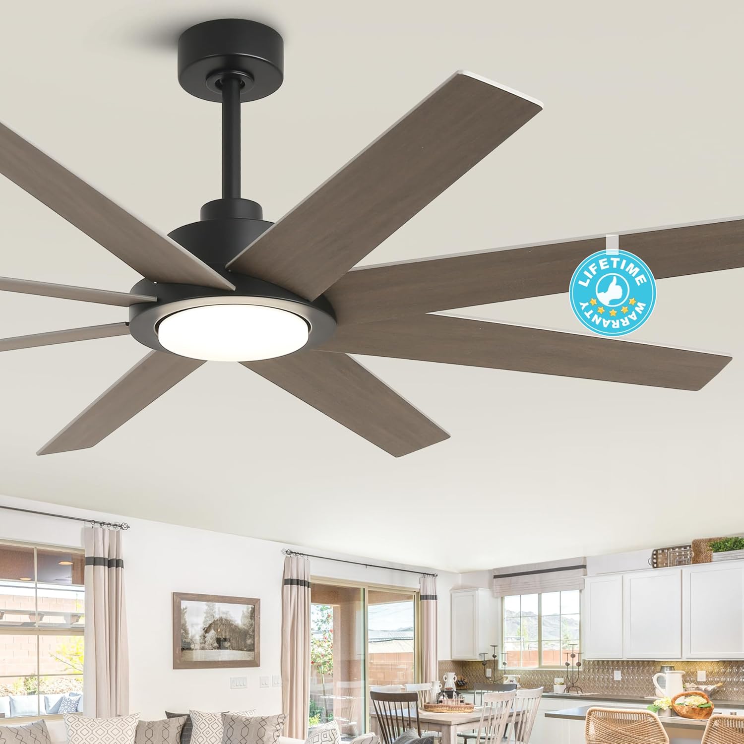 Ceiling Fans with Lights and Remote, 60 Inch Black Farmhouse Ceiling Fan for Bedroom Living Room, Flush Mount Outdoor Ceiling Fans for Patios with Chandelier Light, Reversible DC Motor, Dimmable, ETL